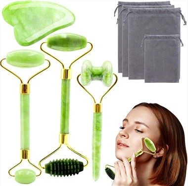 Zestaw 4 w 1 Wałek Jadeitowy i Gua Sha
